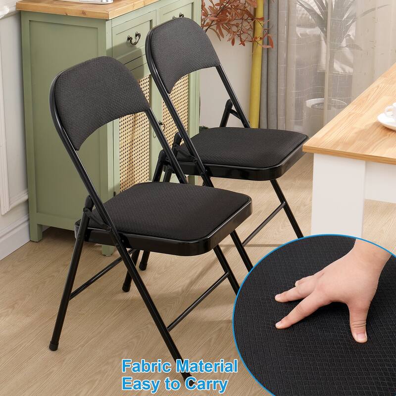 Folding Chair Set Fabric Upholstered Padded Seat Metal Frame for Home Office Dining Room (Set of 4 or 6)