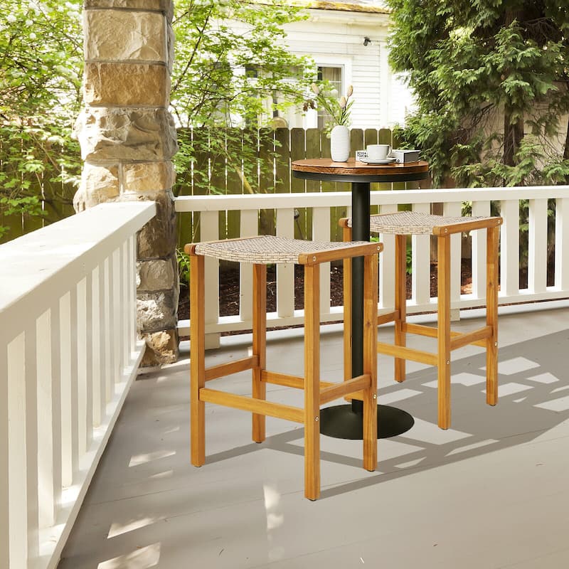 Patio Wood Bar Stools Set For Patio - 19.5" x 16.5" x 30"