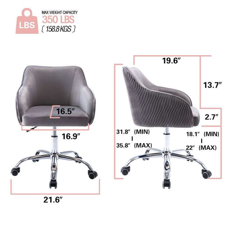 Corvus Braff Velvet Upholstered Adjustable Ergonomic Office Chair