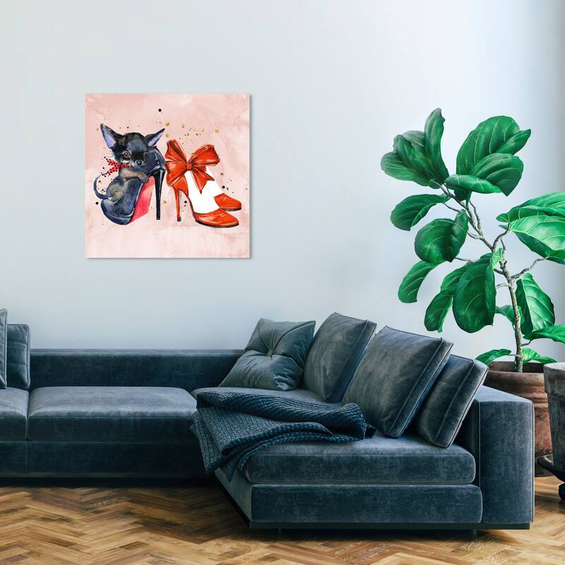 Wynwood Studio Canvas Animals Pooch and Heels II Red and Glam Wall Art Canvas Print - 30 x 30