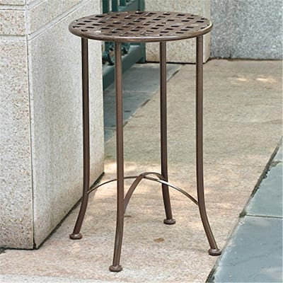Round Patio Side Table - Elegant Outdoor Accent Table - Metal Garden Table - Weather Resistant Decor - 26