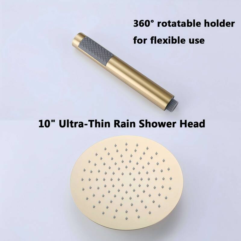 Brushed Gold Rain Shower System Wall Mount Rain Shower Head With Handheld Shower Combo Set Rough-In Valve