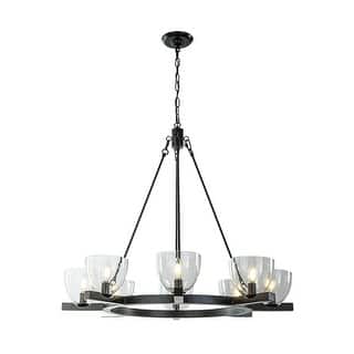8-Light 35'' Wide Modern Matt Black Chandelier Farmhouse Blown Glass Pendant For Living Room Dining Room - W35''