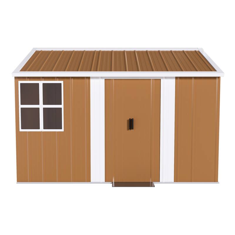 Roomfitters Metal Storage Shed, Heavy Duty Garden Tool House with Sliding Door and Windows, Brown