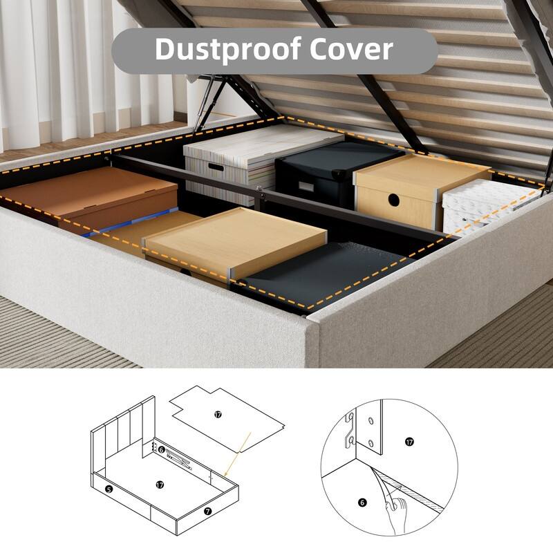 Modern Upholstered Lift-Up Storage Platform Bed with Headboard