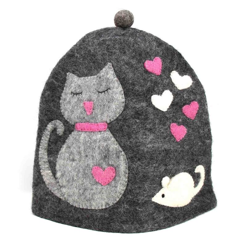 Handmade Felt Large Tea Cozy Cover (Nepal) - Cat&Mouse