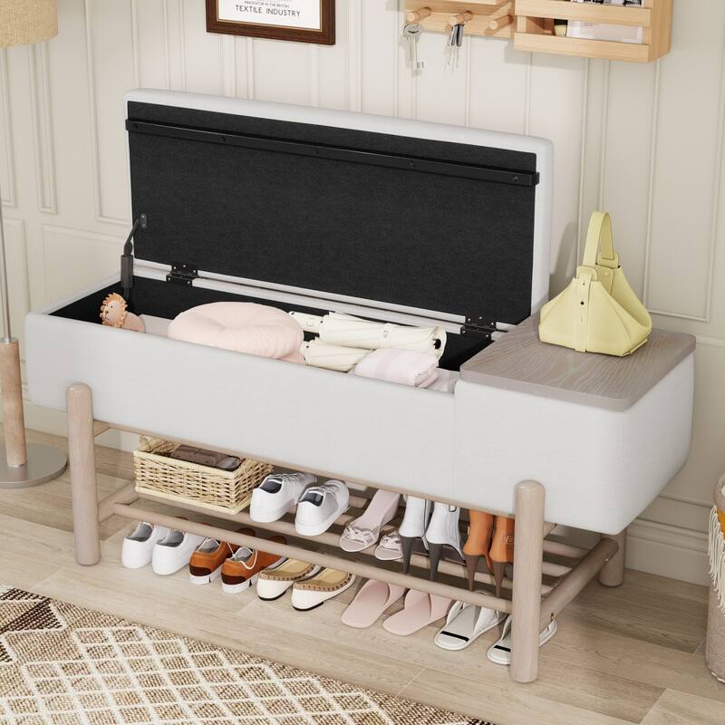 47.24 inches Upholstered Storage Bench Entryway Bench with Hidden Compartment