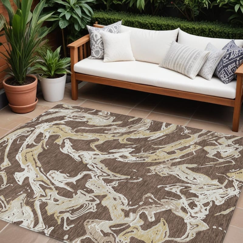 HomeRoots Abstract Transitional Rectangle Outdoor Rug - 9' X 12'