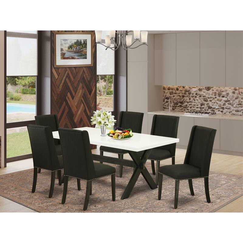 7-Piece Kitchen Dining Set - Rectangular Table & 6 Parson Chairs - Solid Wood Construction - 72