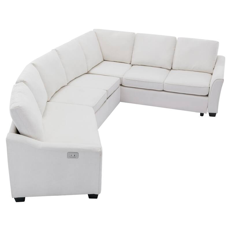 129.5" Sectional Sleeper Sofa with Pull-Out Bed Modern L-Shape Couch Bed