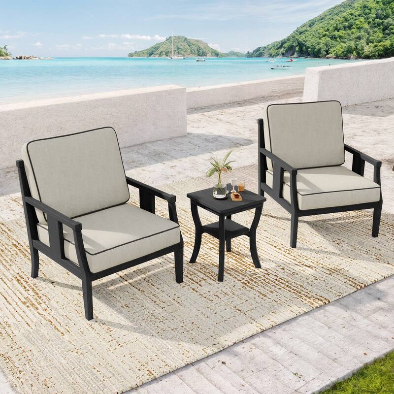 Wood Patio Bistro Set with Water-Resistant Cushions(Set of 3)