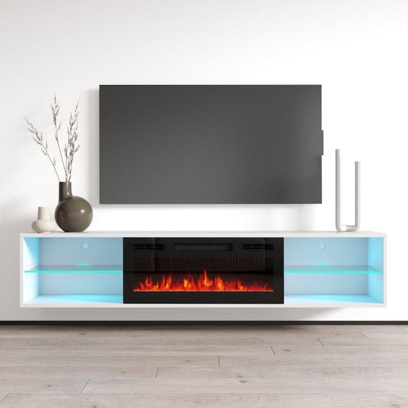 Lima EF Wall Mounted Electric Fireplace 72" TV Stand - White