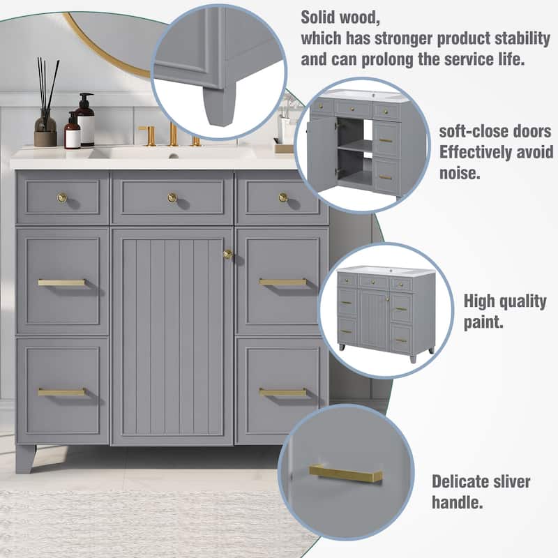 36" Bathroom Vanity Cabinet with Sink Top Combo Set