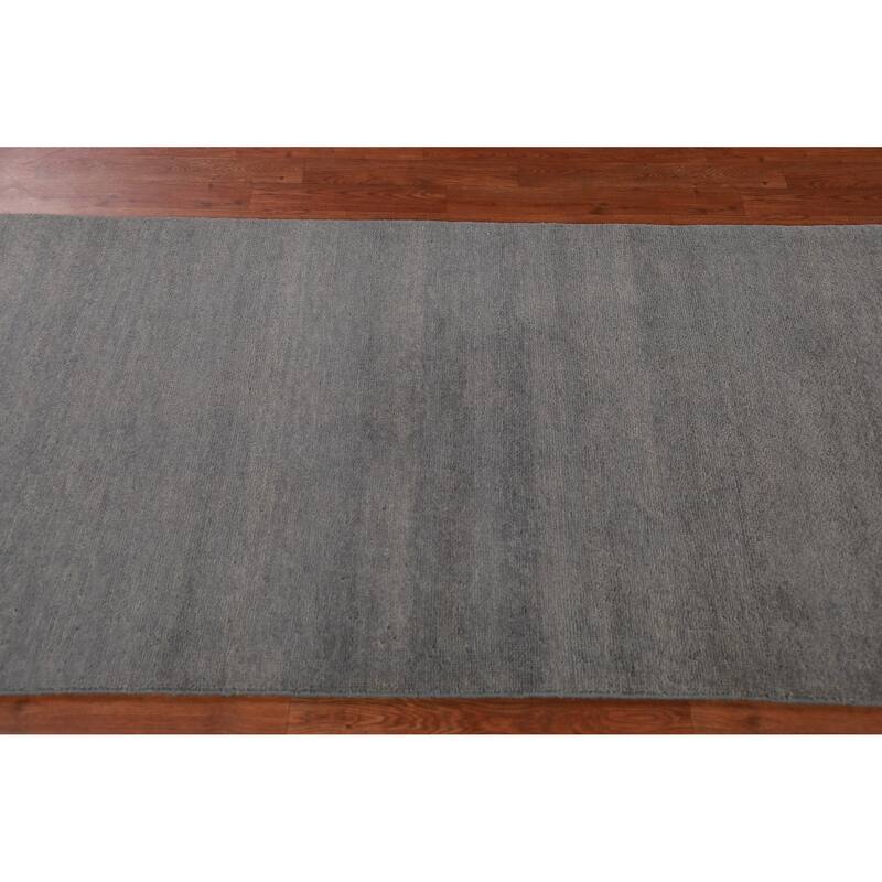 Hand Knotted Oriental 100% Wool Carpet Modern Solid Greys & Charcoal Gabbeh Runner Rug - 10' 1'' X 3' 3''