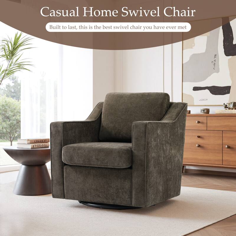 30'' W Vegan Leather/Chenille Swivel Accent Chair with Armrest