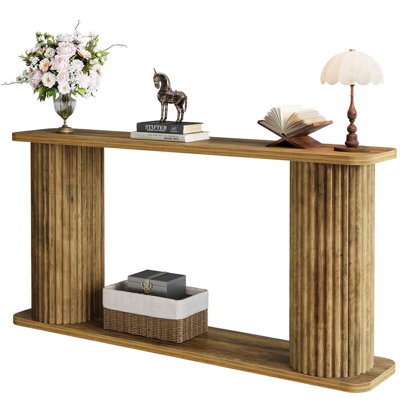 63" 2-Tier Console Table with Shelves, Behind Couch Sofa Entryway Foyer Accent Table for Hallway Entrance Living Room