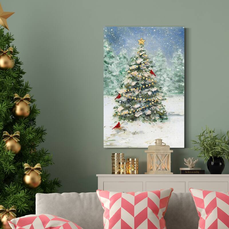 Cardinals and Christmas-Premium Gallery Wrapped Canvas - Ready to Hang
