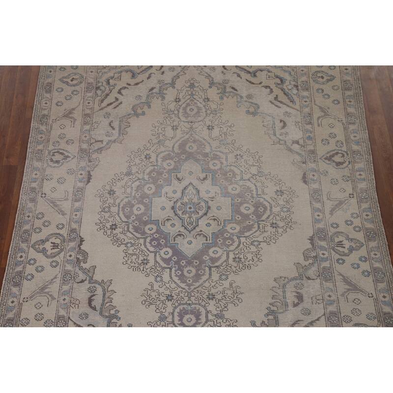 Vintage Distressed Muted Tabriz Persian Rug Handmade Wool Carpet - 6'6" x 9'7"