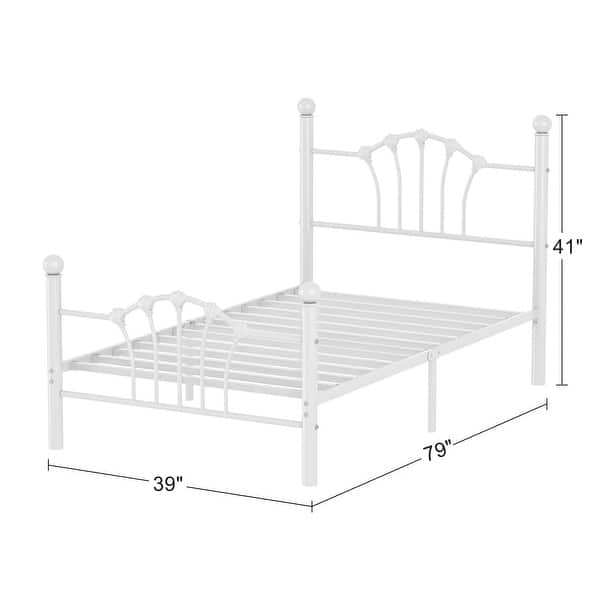 dimension image slide 0 of 3, VECELO Classic Metal Platform Bed Frame, Twin Size Beds with Shell Style, Storage Space Under Bedframes, Kids Bed