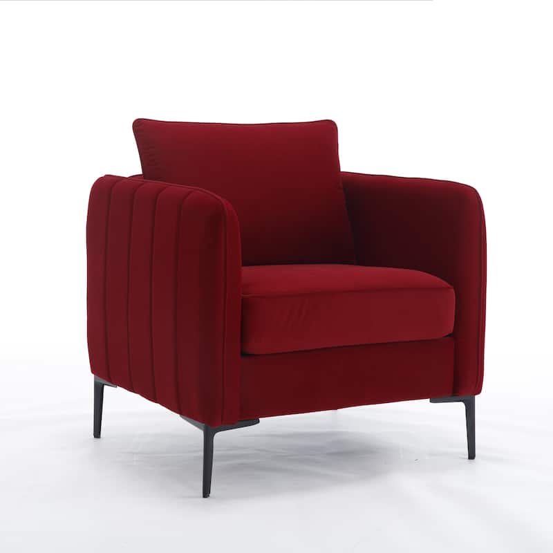 Accent Chair for Living Room, Velvet Comfy Single Sofa Chair Mid-Century Modern Armchair with 1 Pillow and Metal Legs