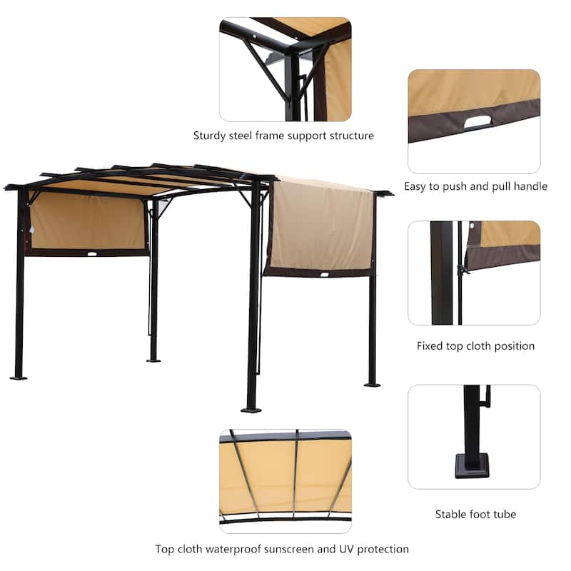 12 x 9 Ft Outdoor Pergola Patio Gazebo, Retractable Shade Canopy, Sunshelter Pergola for Gardens, Terraces