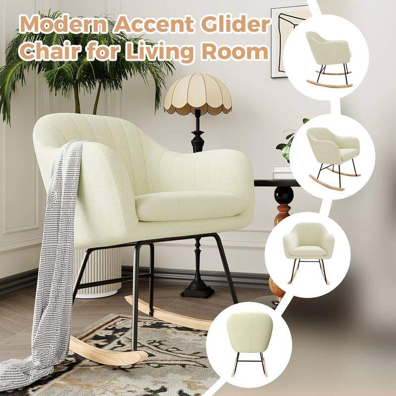 Rocking Chair Upholstered with High Backrest for Living Room