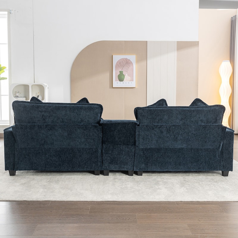 Roomfitters Chenille Sectional Sofa with 2 Ottomans, USB Ports, Cup Holders and Storage Box for Living Room