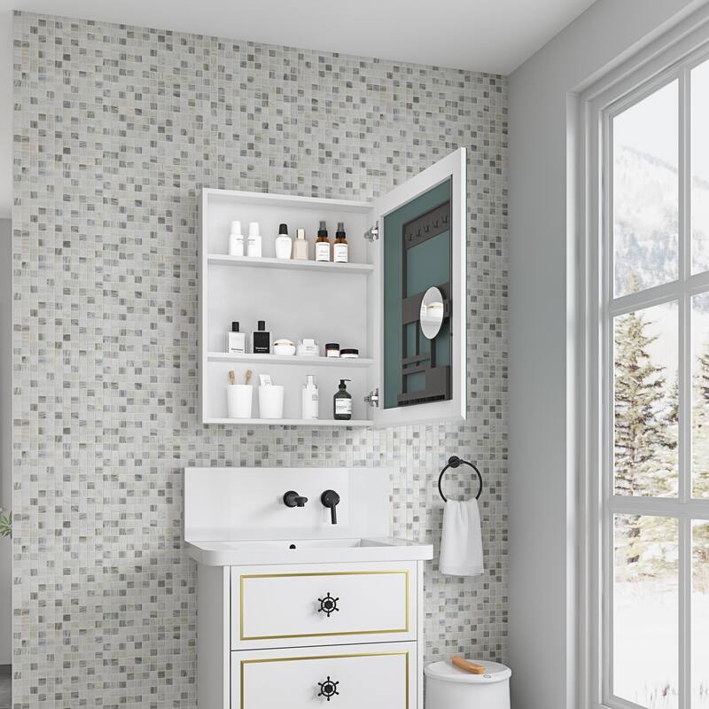 Bathroom Mirror Medicine Cabinet,Wall Mounted Recessed or Surface,Bathroom Mirror with Storage,Right opening door - White