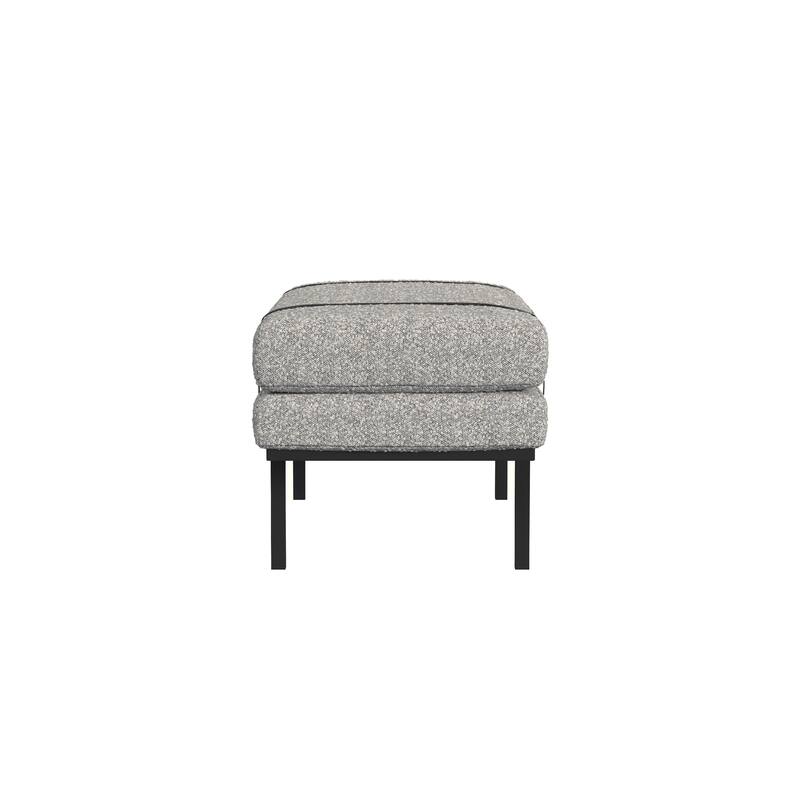 Bench, Black Metal Base, Gray Boucle and Yarn, Faux Leather, 46 Inch