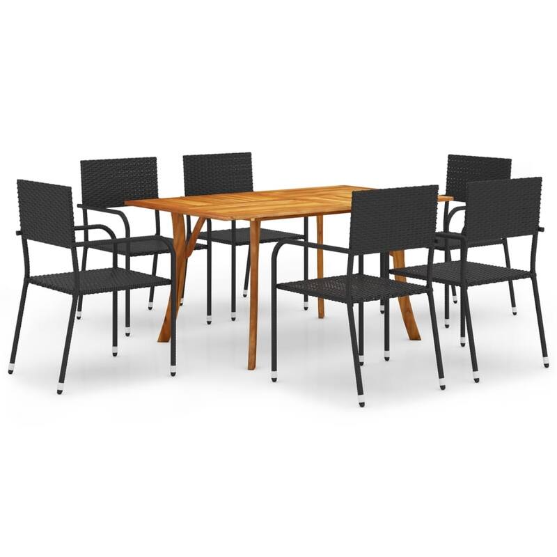 vidaXL Patio Lounge Set 8 Piece Sectional Sofa with Cushions Solid Wood Pine - Black 59.1" x 35.4" x 29.5" - 7-Piece Sets