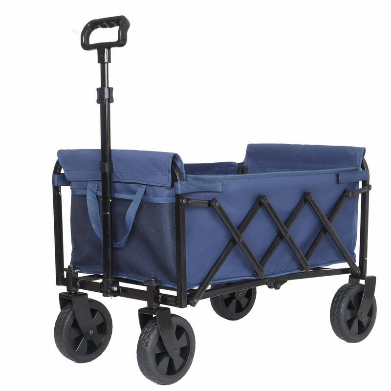 All-in-One Convertible Folding Utility Trolley with 4 Wheels, Bench Seat & Dog Leash