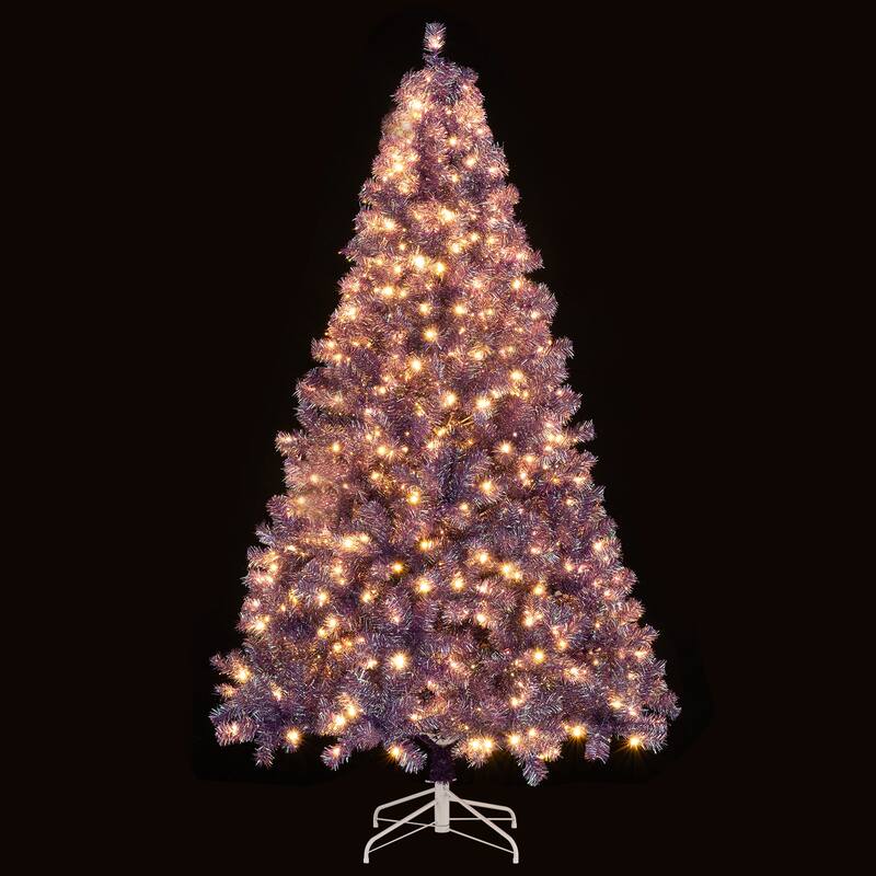 Gymax 7.5 FT Pre-Lit Tinsel Christmas Tree Artificial Xmas Tree w/