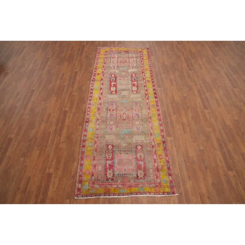 Hand Knotted Oriental 100% Wool Carpet Traditional Tribal Beige & Ivories Meshkin Runner Rug - 10' 4'' X 3' 9''