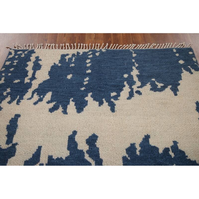 Abstract Moroccan Indian Area Rug Hand-Knotted Wool Carpet - 4'11"x 7'9"
