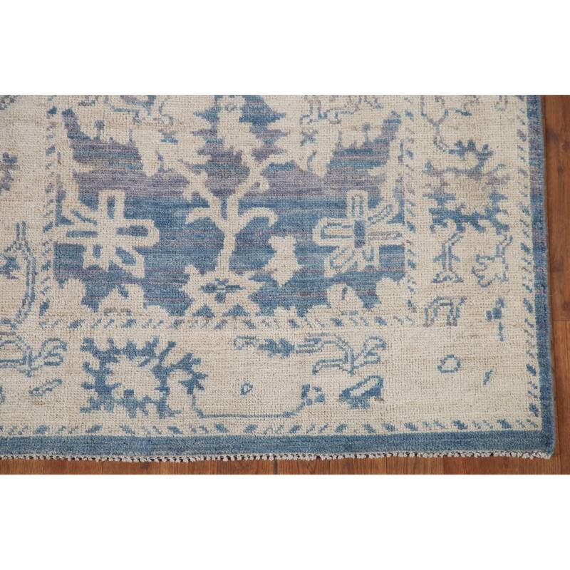 Hand Knotted Oriental 100% Wool Carpet Transitional All-Over Navy Blue & Blues Oushak Area Rug - 5' 0'' X 3' 2''