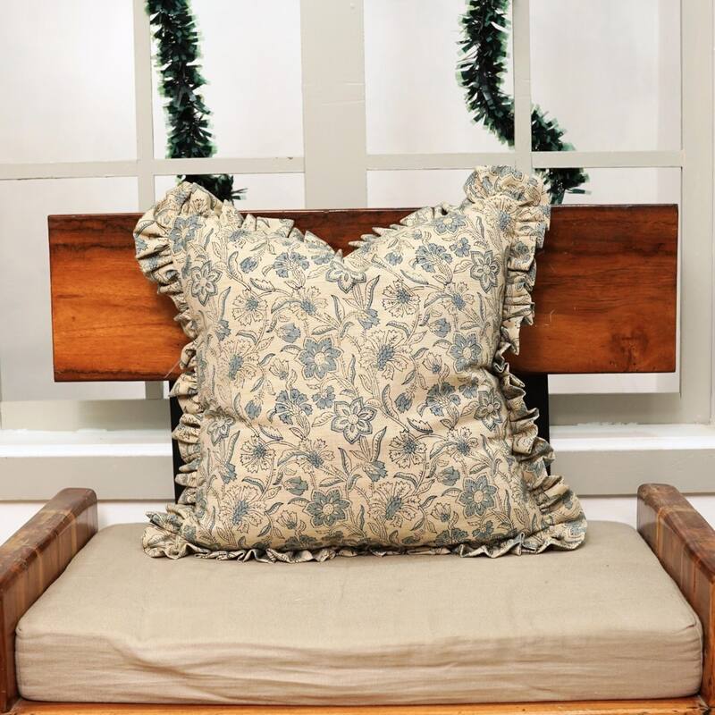 Fabdivine Hand Block Double Side Floral Print Sofa, Couch Decoration Pillow Case