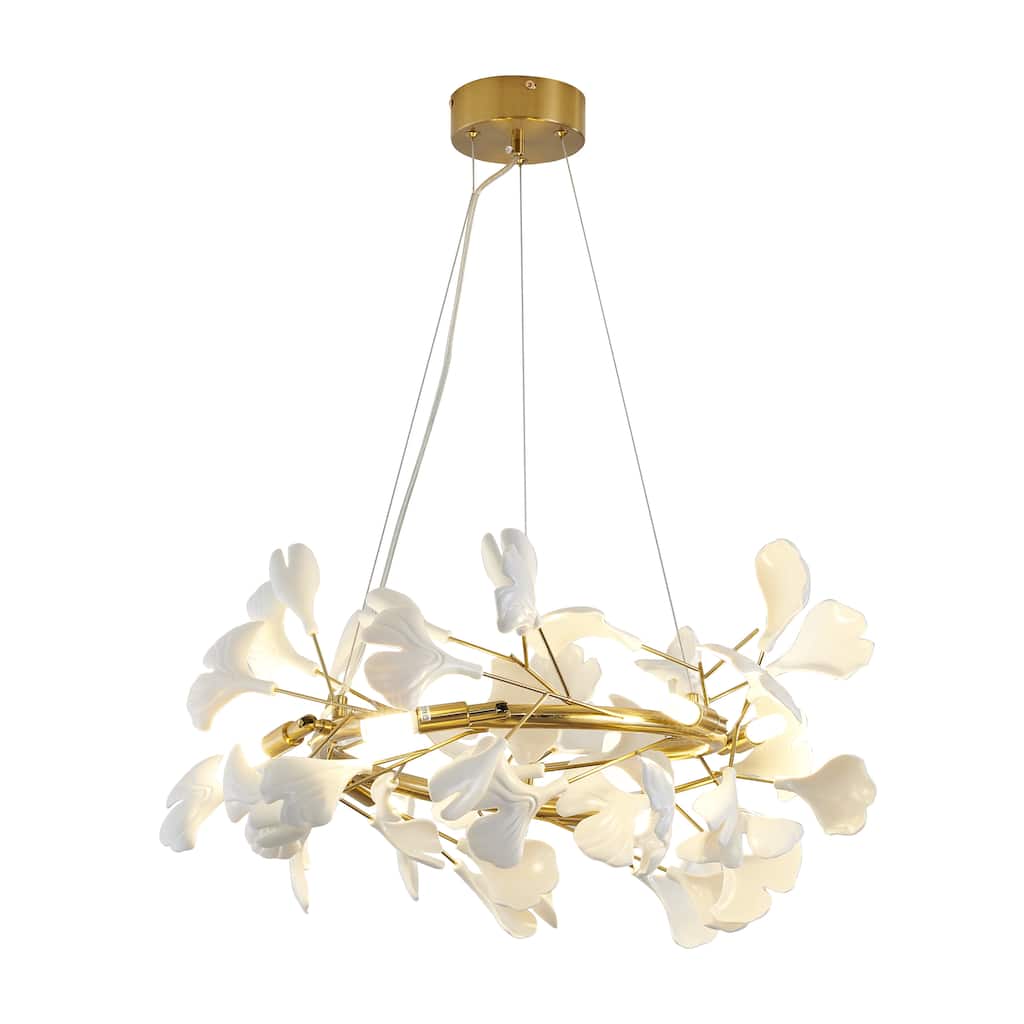 Eclectic 6-Light Brass With White Petals Chandelier