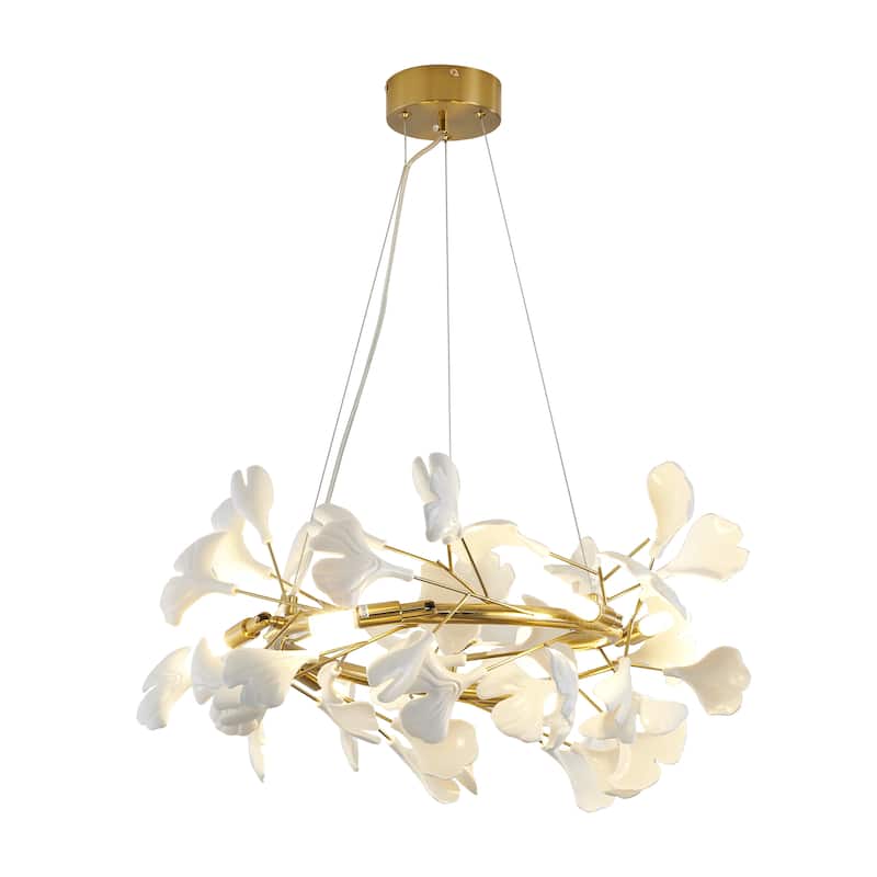 Eclectic 6-Light Brass With White Petals Chandelier