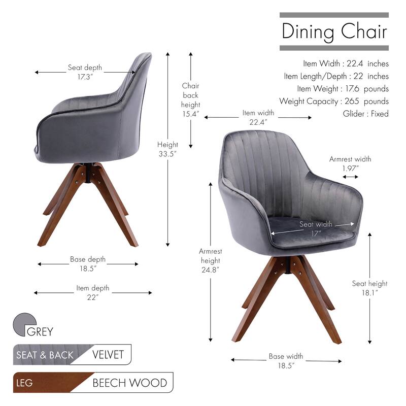 Porthos Home Oana Velvet/ Beechwood Swivel Dining Chair