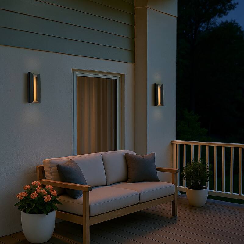 Matte Black Integrated LED Wall Sconce with Acrylic Shade Modern with Dusk to Dawn Sensor for Porch Garage（2 Pack) - W7''
