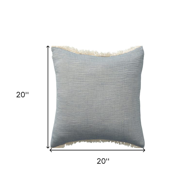 HomeRoots 20" X 20" Blue Cotton Zippered Down Pillow With Fringe