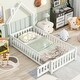 preview thumbnail 2 of 7, Twin Size Montessori Floor Bed with Fence and Door, House-Shaped Headboard Floor Bed, Wooden Twin Kids Bed Frame for Boys Girls