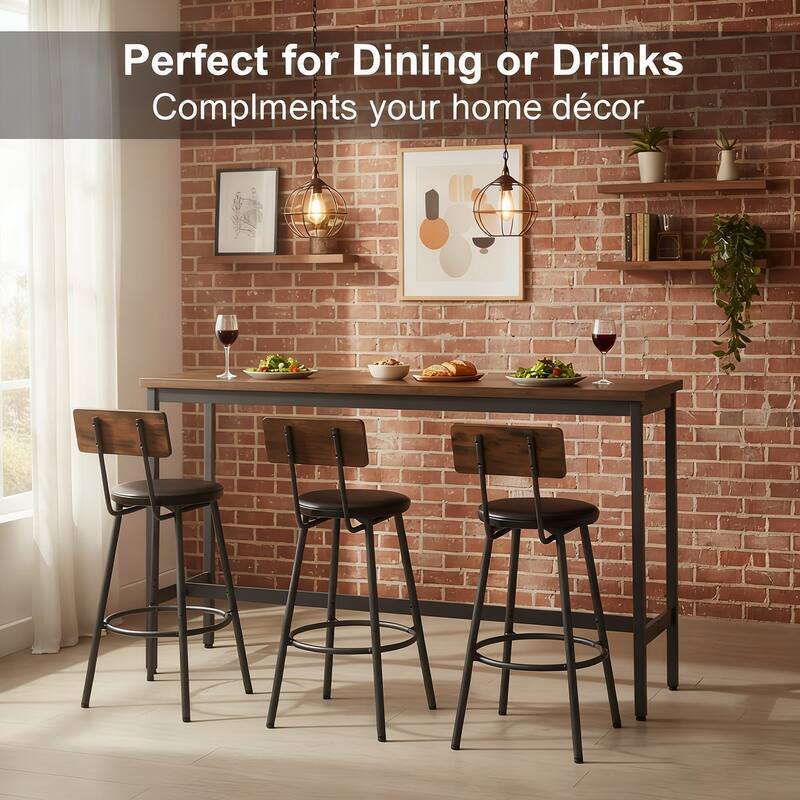 Bar Table and Chairs Set for 3, 4 Piece Industrial Dining Table Set with 3 PU Upholstered Bar Stools