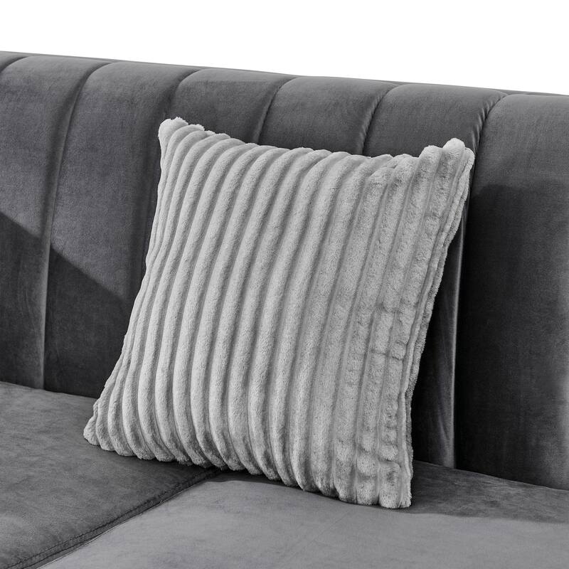 89" Velvet Luxury 3-Seater Sofa and Mid-Century Modern Tufted Couch with Gold Trims and 4 Premium Pillows