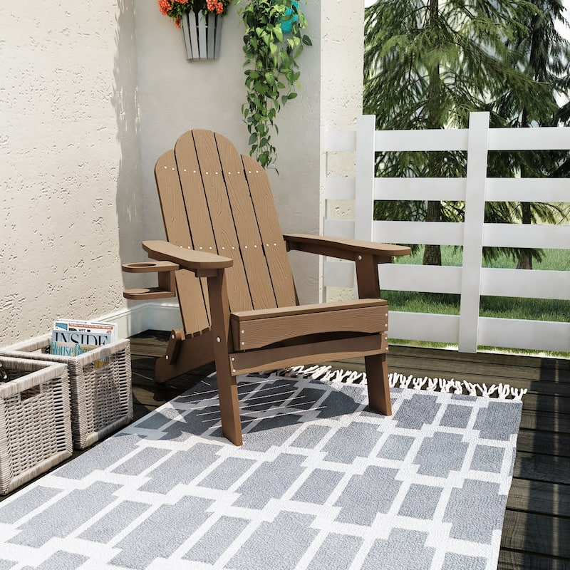 All-Weather Folding Plastic Outdoor Patio Adirondack Chairs With Cup Holder Set of 2 - 35"D x 30"W x 36.2"H
