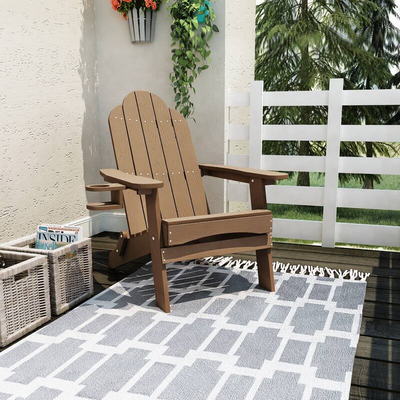 Foldable HDPS Plastic Weather Resistant Outdoor Patio Folding Adirondack Chairs With Cup Holder Set of 4 - 35"D x 30"W x 36.2"H