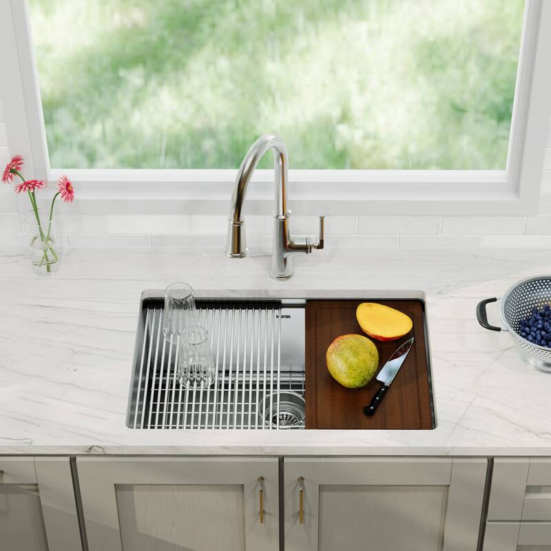 Karran Elite WS-34-PK1 Undermount 27" Single Bowl Stainless Steel Workstation Kitchen Sink