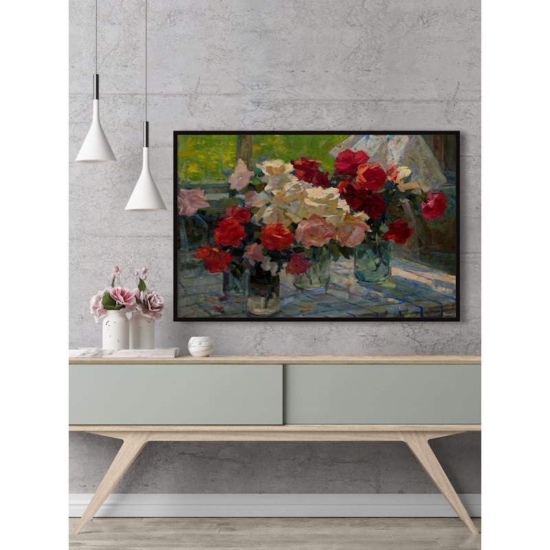 Fresh Flower Bouquet Floater Framed Print on Canvas