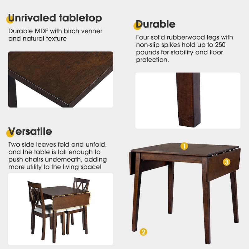 5 Piece Extendable Dining Set, Kitchen Table Set with Drop Leaf Dining Table and 4 Upholstered Dining Chairs