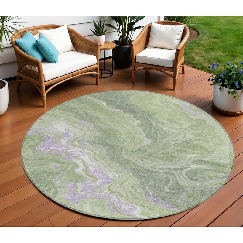 HomeRoots Abstract Transitional Rectangle Outdoor Rug - 8' Round